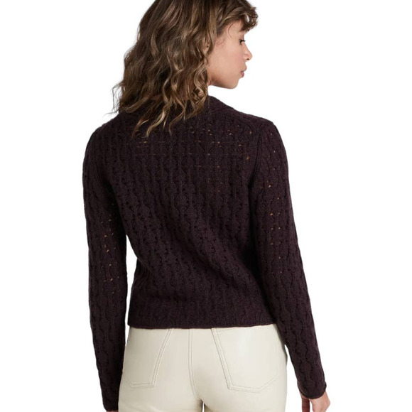 Vince NWT Crochet Wool Cashmere Blend Knit Cardigan Size XXS Purple Button Front - Picture 3 of 14